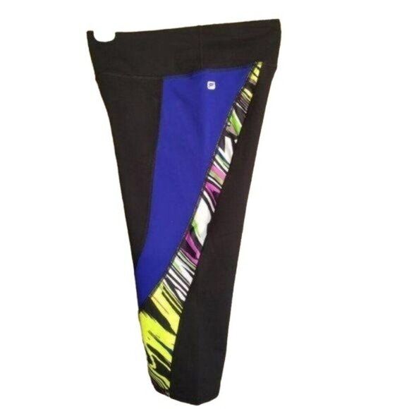 Fabletics Womens Cropped Leggings M Black Blue Midrise Athletic Yoga Workout - Picture 4 of 7